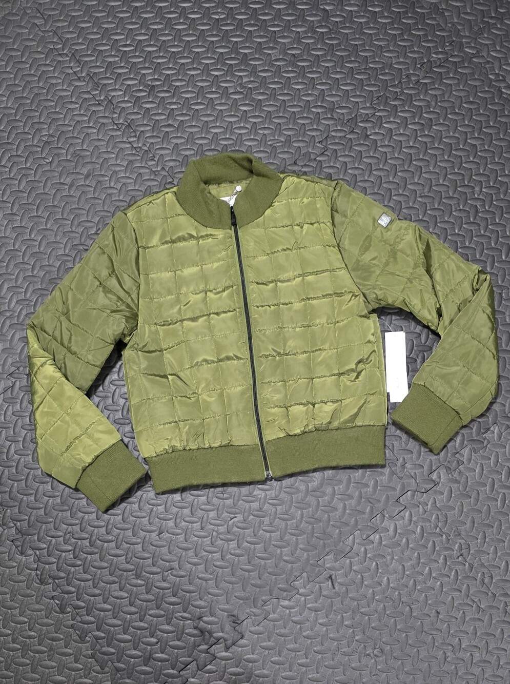 Nicole Miller Olive Green Quilted Bomber Jacket